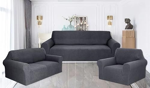 Valora Home - Juego de fundas protectoras para sofá, elastano elástico, protector de muebles antideslizante, juego sólido (carbóngris oscuro, 3