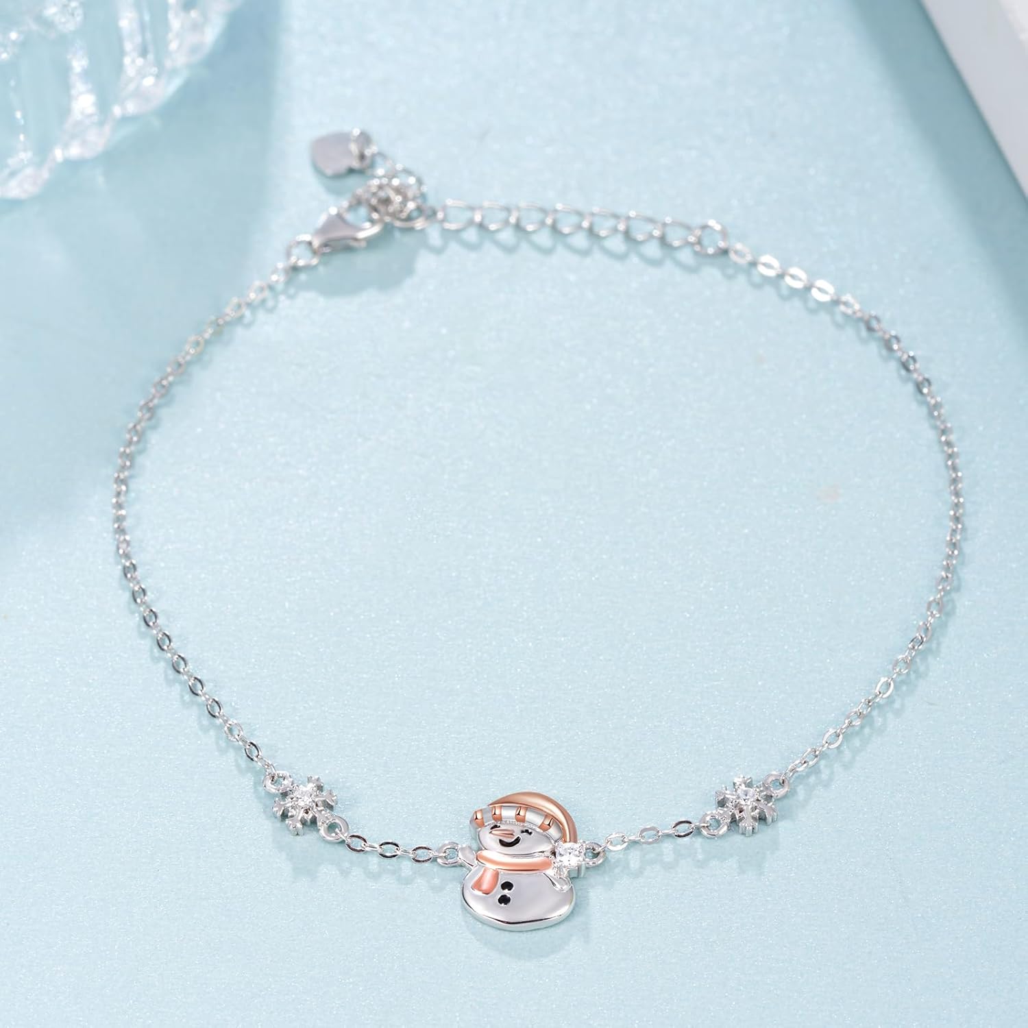 Snowman Christmas Bracelet 925 Sterling Silver Adjustable Bracelet Christmas Snowman Jewelry Gifts for Women