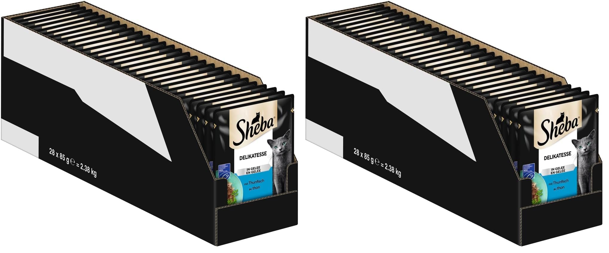 SHEBA Portionsbeutel Nassfutter für Katzen Delikatesse in Gelee mit Thunfisch MSC-Zertifiziert 28 x 85g (Packung mit 2)