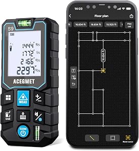 ACEGMET Laser Measure with Phone App, 229ft/70m Laser Measurement Tool with 2 Bubble Levels, LCD Backlit Display, IP54 Waterproof, Pythagorean Mode for Distance, Area, Volume