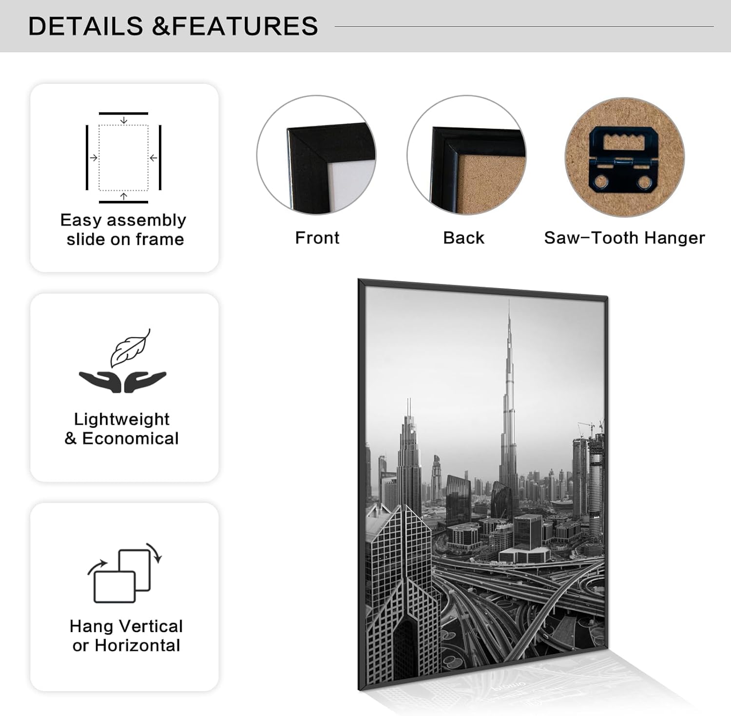 Boarding 16X24 Poster Frame 4 Pack, Scratch-Proof Picture Frames for Photo Gallery, Slide-In Strips,Photo Frames 16 x 24 for Horizontal or Vertical Wall Display, Black