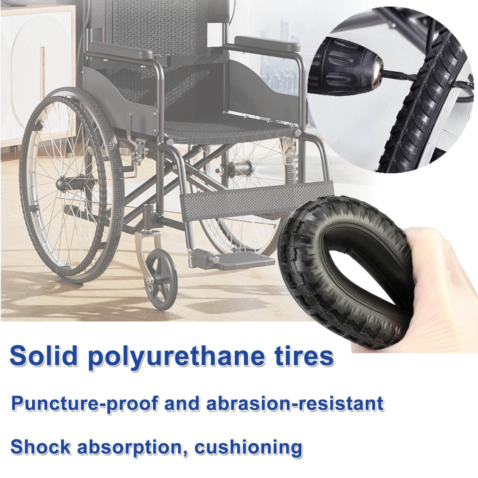 2x Rueda Trasera De 24 Pulgadas Para Sillas De Ruedas, Ruedas De Repuesto Para Sillas De Ruedas, Resistente Al Desgaste, Capacidad De Carga 120 Kg, Piezas De Repuesto, Gris/Negro