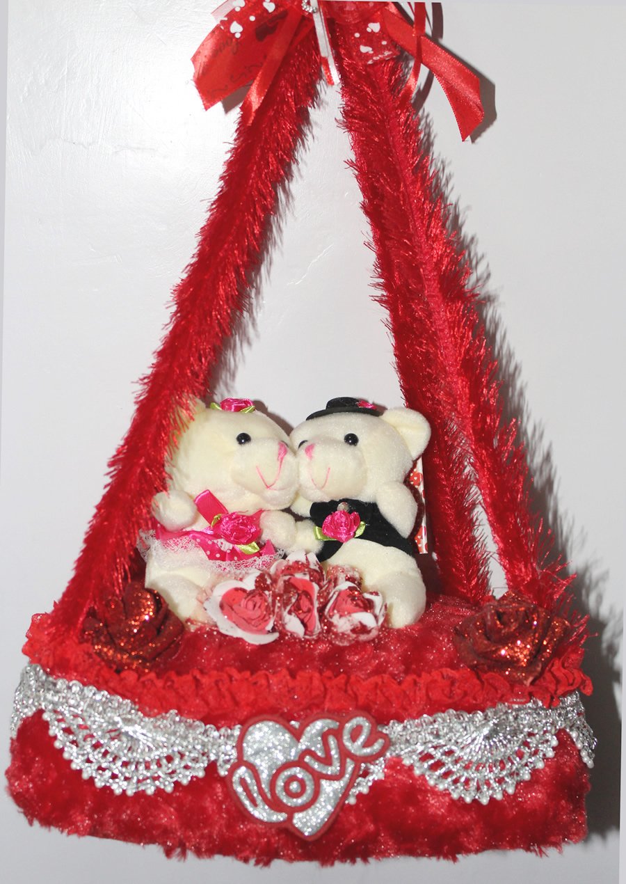 Buy Red Bed Hanging Jhoola with Love Couple Teddy Bears Online at Low