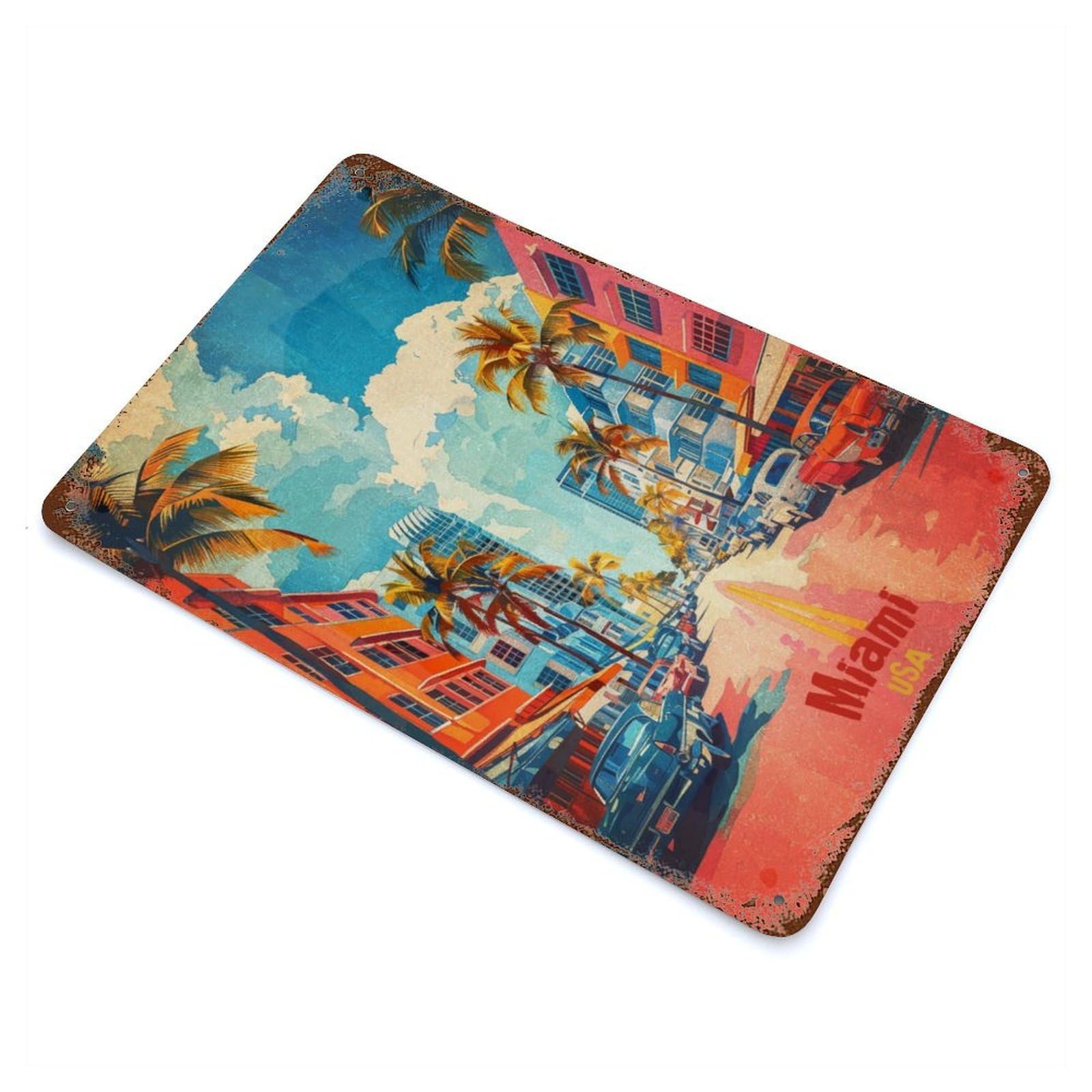 Miami Art Decorative Tin Sign 11.8"x7.9", for Bistro, Counter And Cafe Decor, Retro Wall Decor