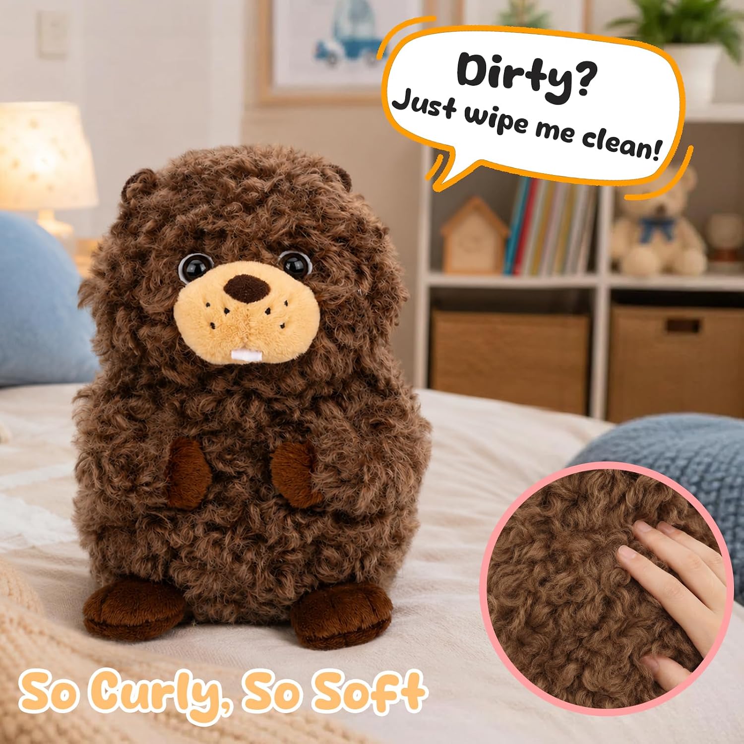 Curly Beaver Stuffed Animal Cute Squishy Plush Toy for Kids 9.8'' image 2