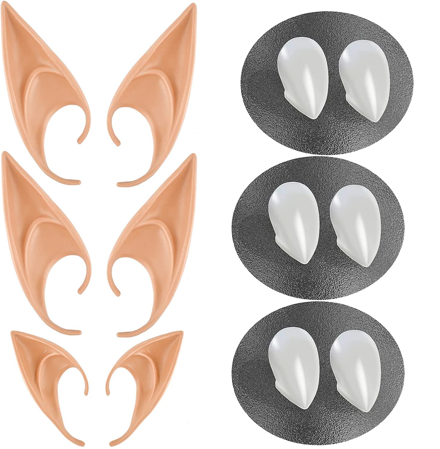 brown leaf Halloween Non Toxic Costume Accessories for Kids Men Women Pair of Elf Ears with Vampire Teeth Fangs Set for Halloween Masquerade Party