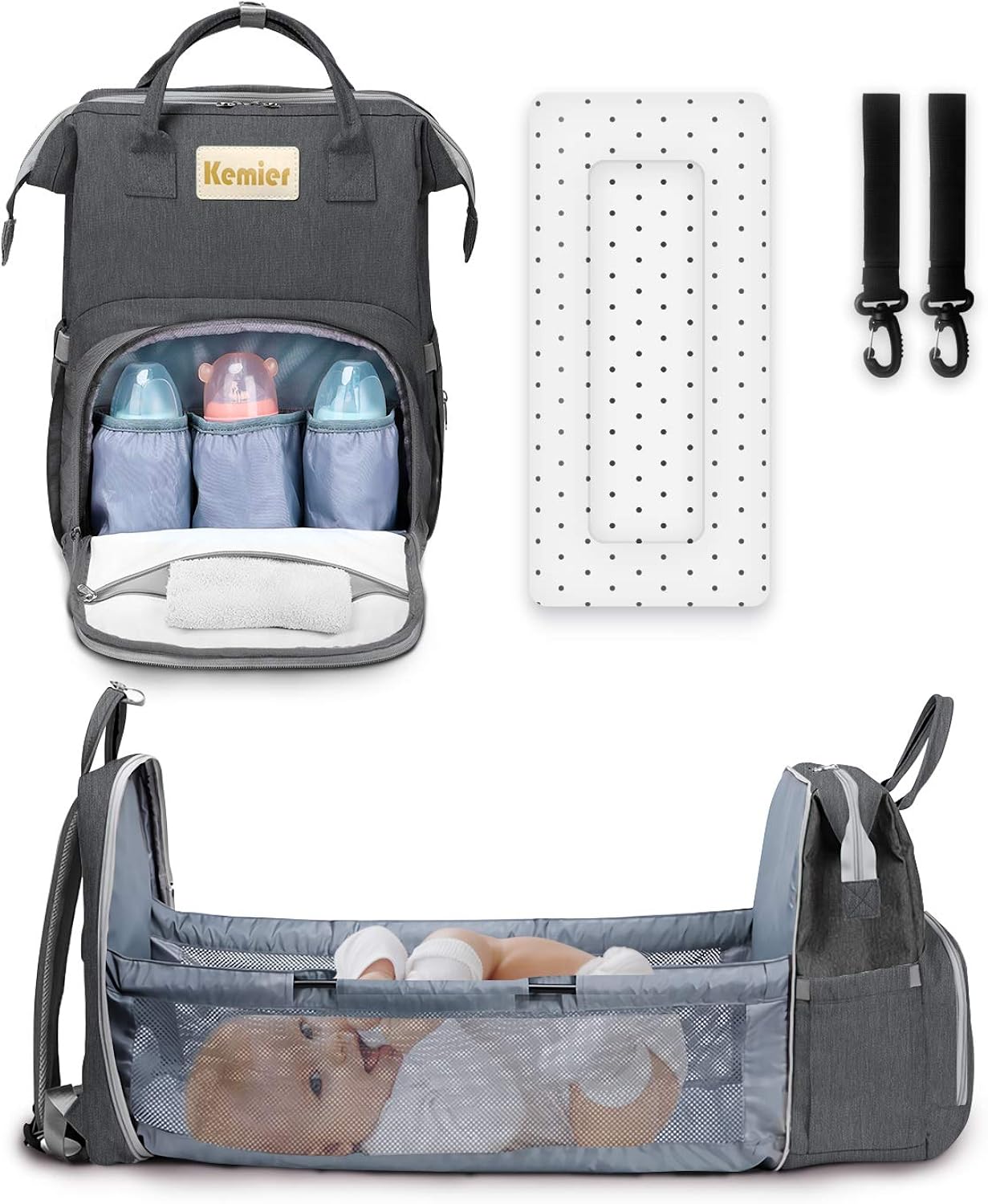 Kemier Baby Diaper Bag Backpack Travel Portable Foldable Baby Bed