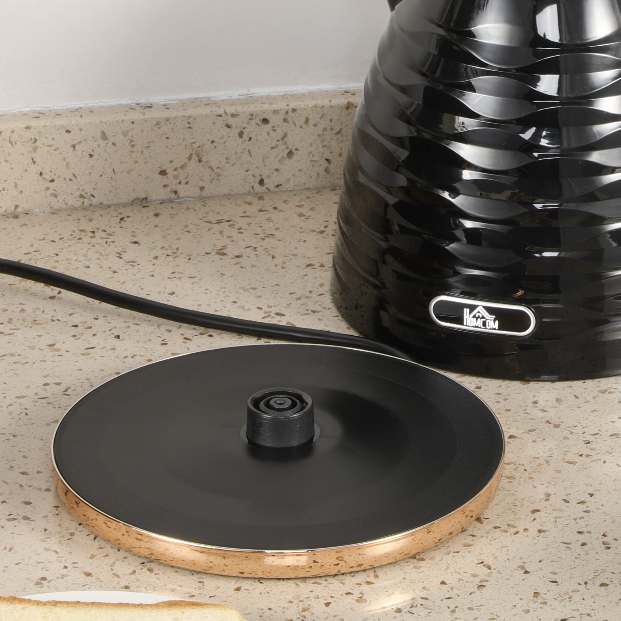 HOMCOM Bouilloire Grille-pain Set petit-déjeuner avec bouilloire de 1,7L, grille-pain 4 tranches, 2200 W, 7 niveaux de brunissage, décongélation, réchauffage et compartiment à miettes, thermostat