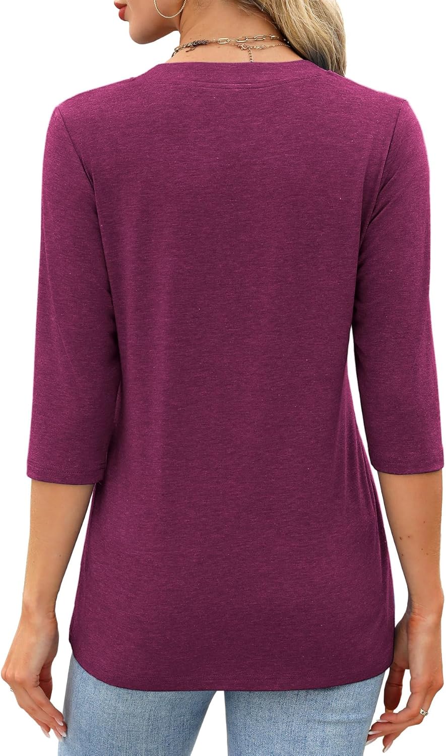 JomeDesign Womens Tops 3/4 Sleeve V Neck Shirts Dressy Casual Tunic Blouses Summer Tees - Image 4