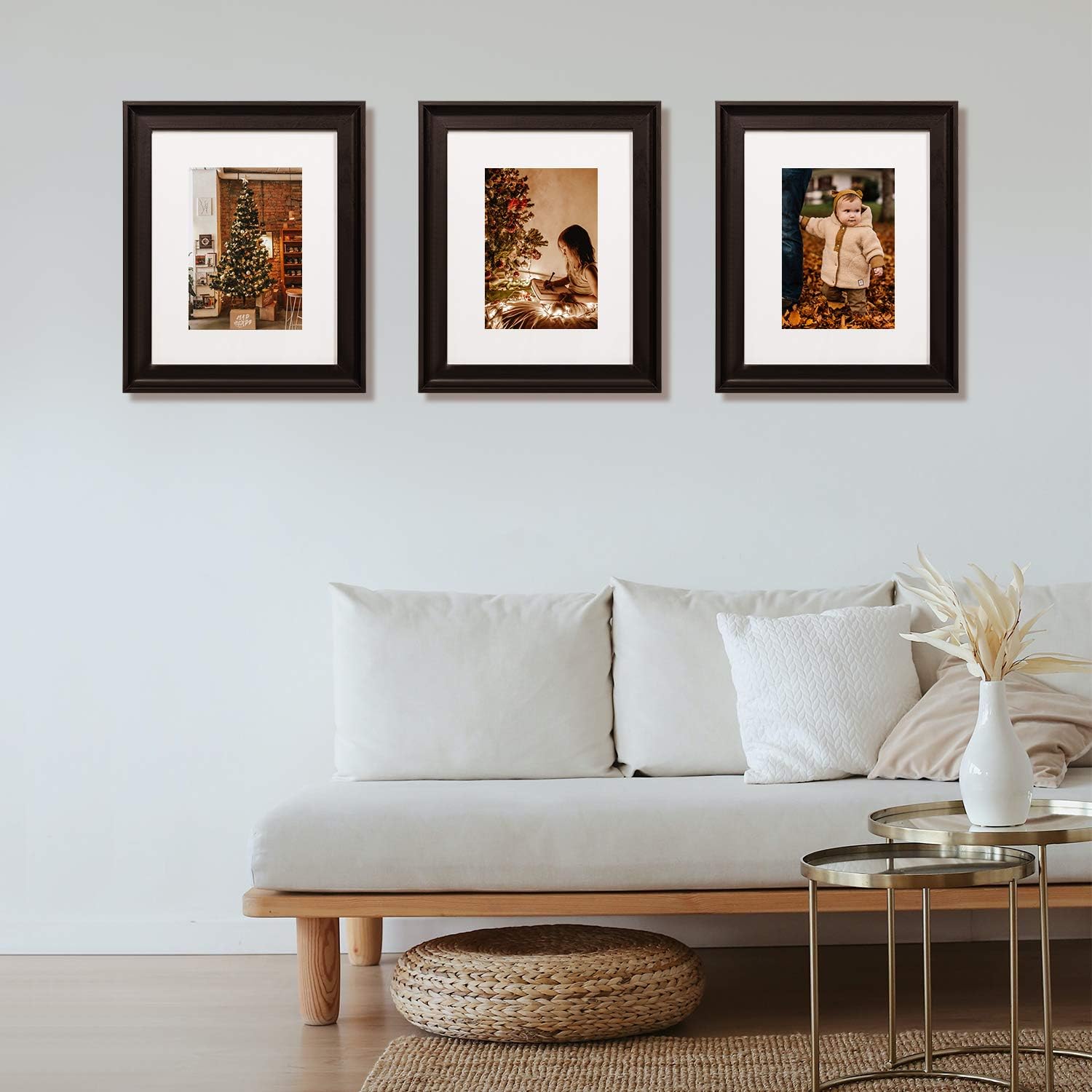 Upsimples Home 8x10 Picture Frame, Real Glass and Composite Wood for Wall or Tabletop Display, Display Pictures 5x7 with Mat or 8 x 10' Without Mat, Hanging Hardware Included, Set of 4, Black -