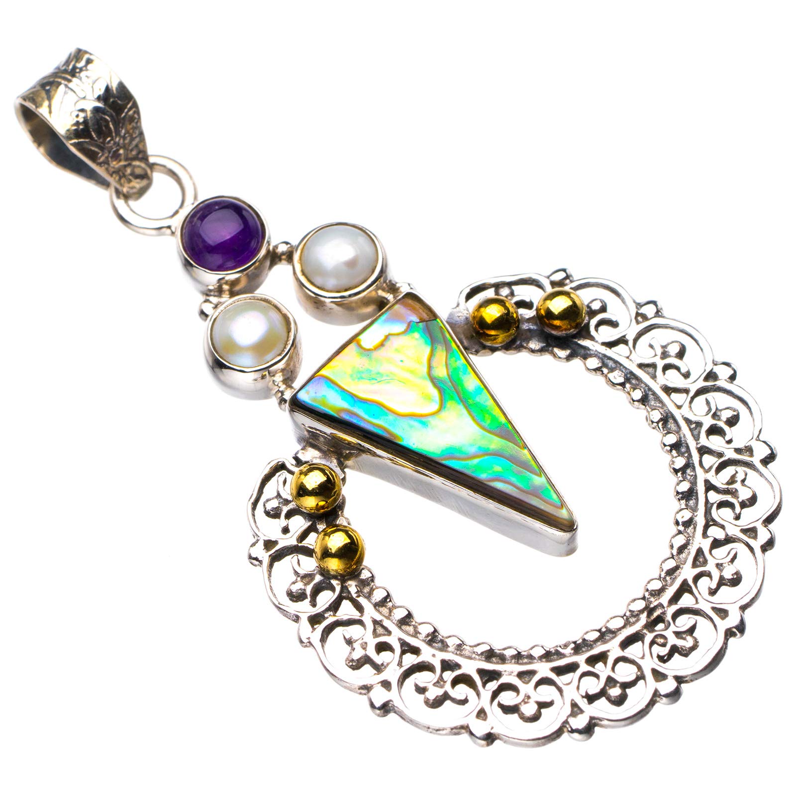 Pendentif argent 925 fait main améthyste anti-ternissement ormeau - 7