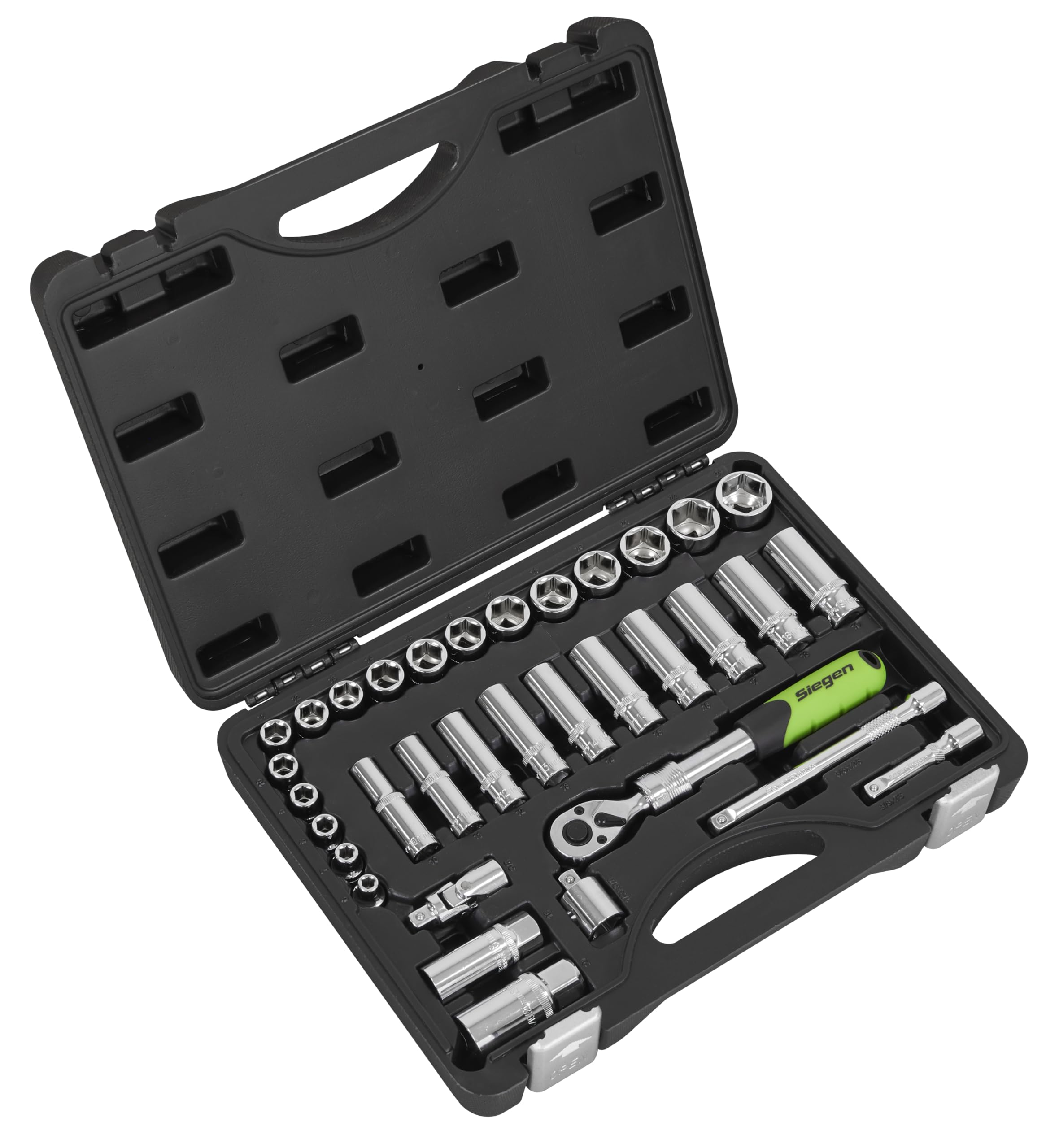 B&Q -  S01287 Siegen Extendable Ratchet Socket Set 3/8"sq Drive 34Pc