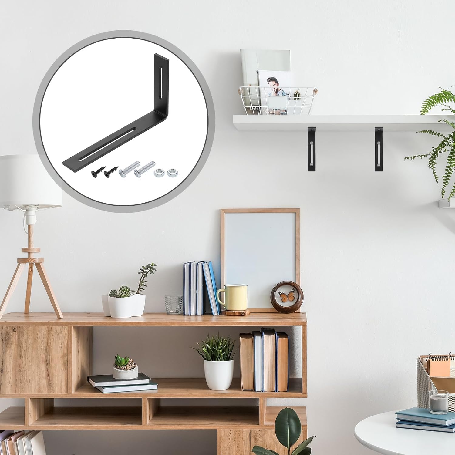 uxcell 4Pcs Adjustable L-Shape Corner Brace, 110 x 200 x 30mm l Corner Brace Slotted Joint Right Angle Bracket with Screws for Fixing Furniture Wood Shelves Cabinet Shelf, Black