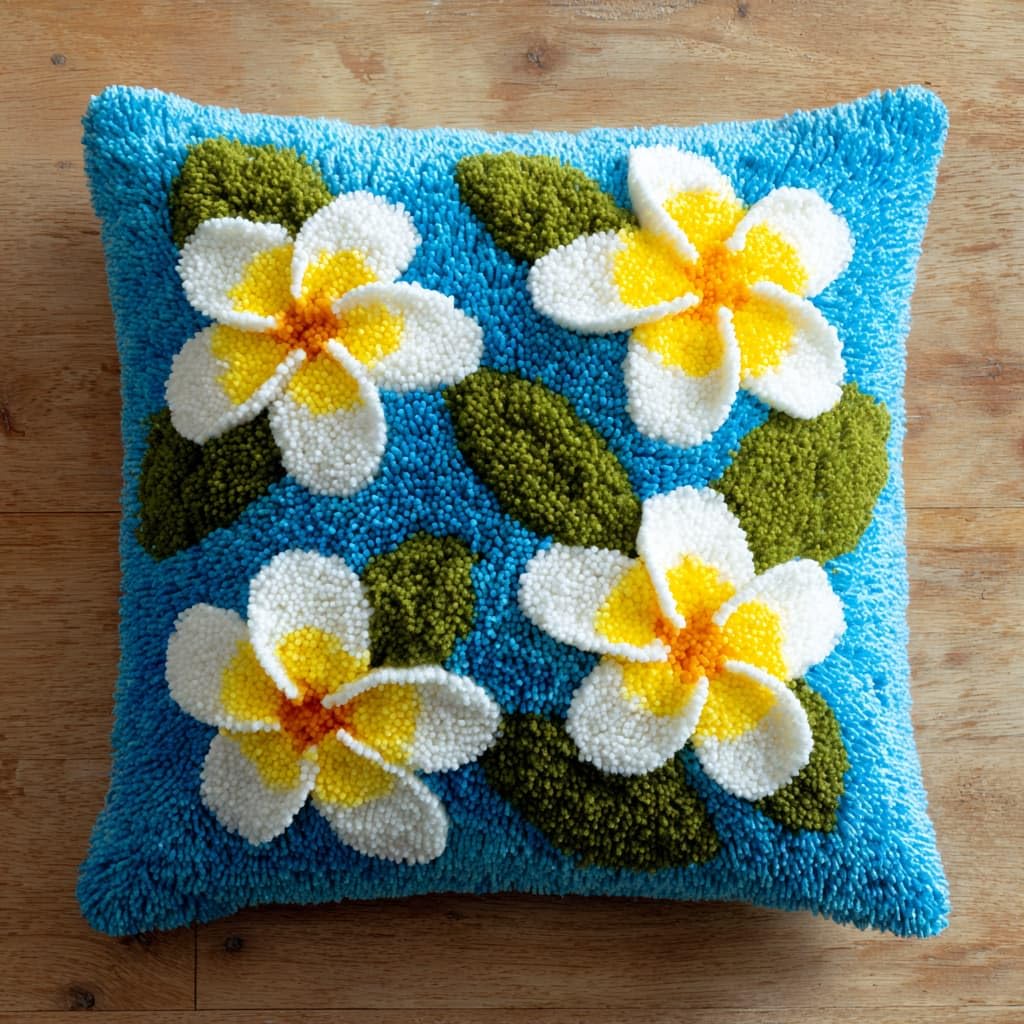 WallustrioaW DIY Latch Hook Cushion Kits,Frangipani