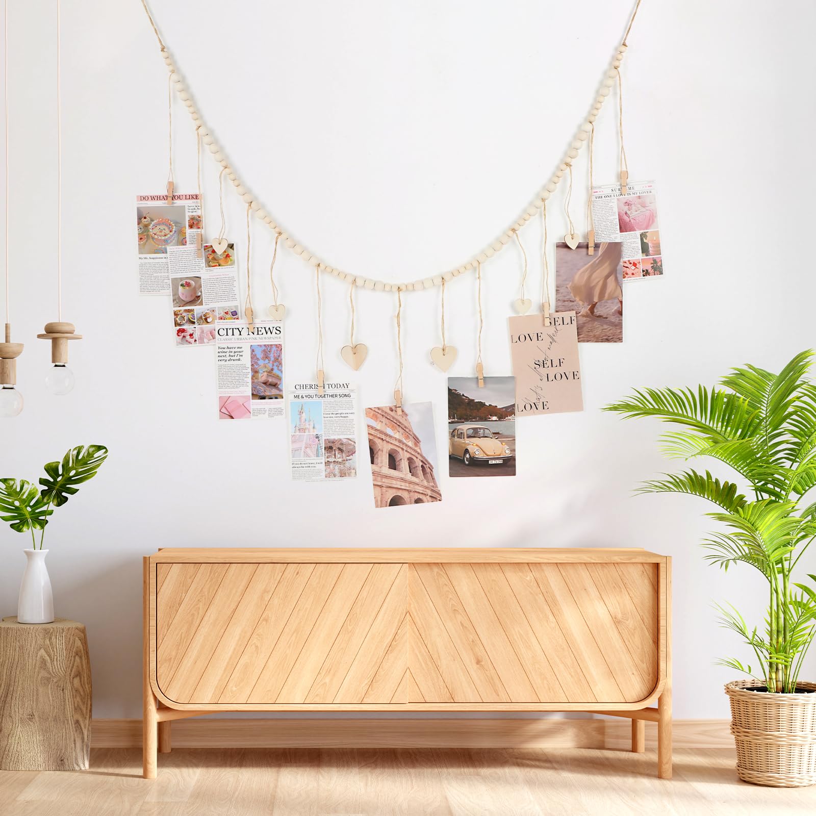 2-Pack Boho Wooden Bead Photo Banner Garland – Hanging Wall Display With 18 Clips For Photos & Art - View #7