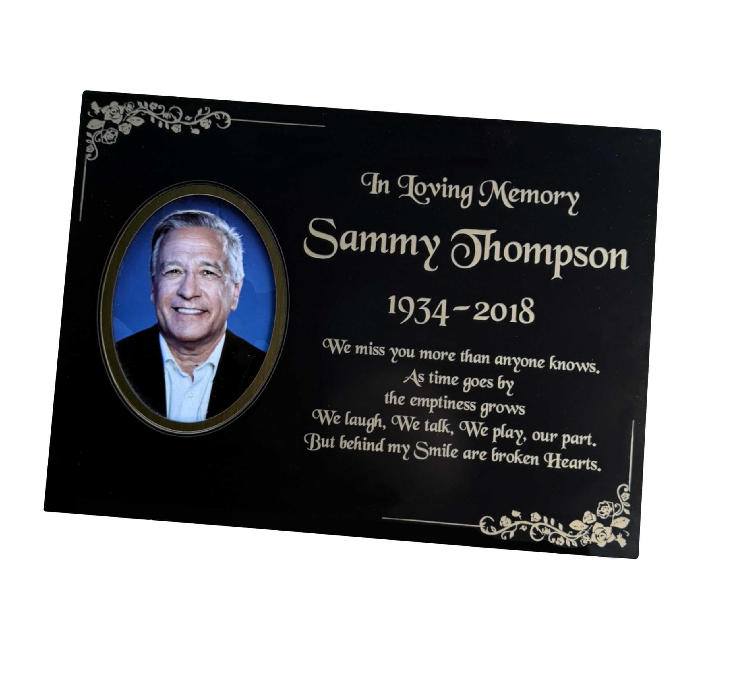 Gluca Satin Black Personalised Memorial Photo Plaque, Engraved 29X21cm, Gold Lettering, Gold, Grave Marker, Weatherproof, Crematorium, Alternative To Granite, 3 Sizes