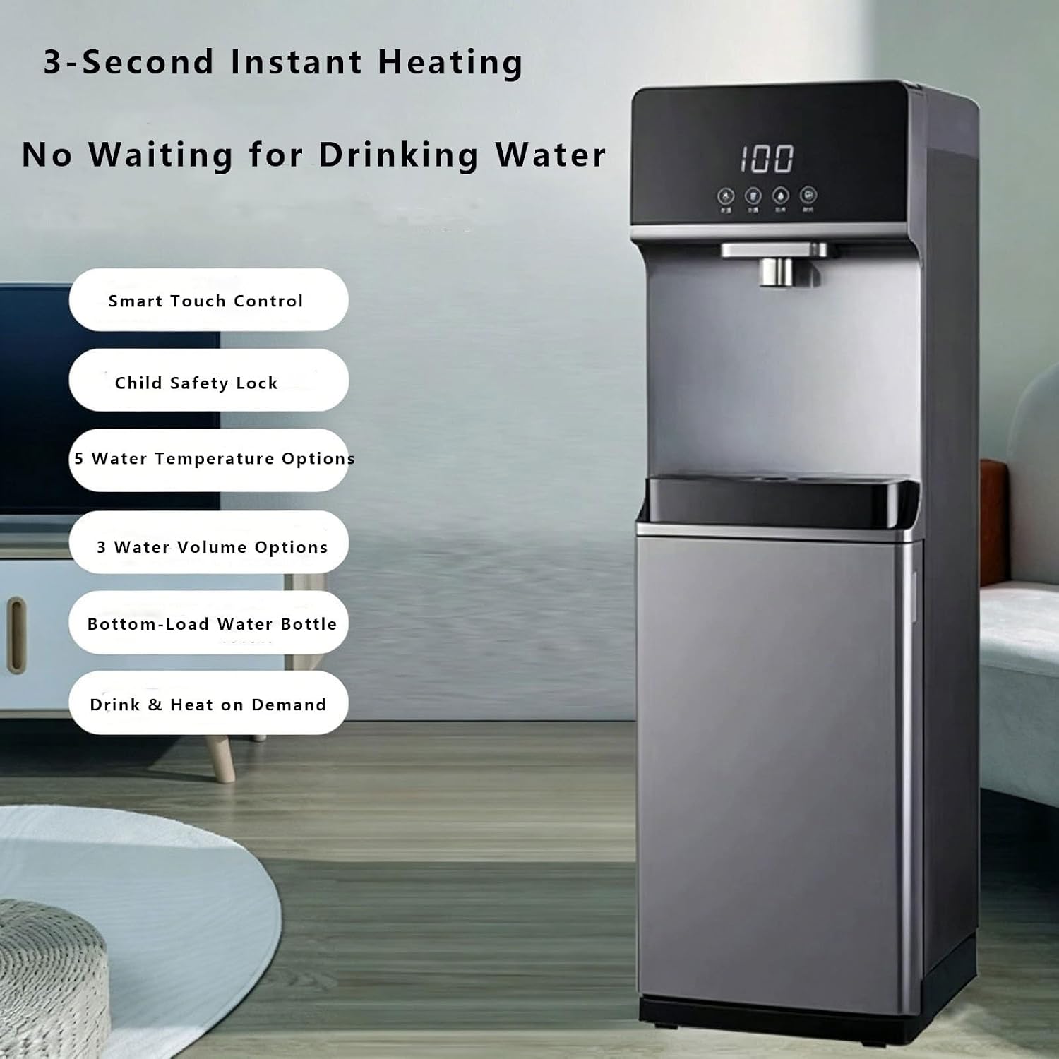 Water Dispenser, Bottom Loading Water Cooler Dispensers, 3 Second Instant Hot, Office Waters Dispenser, for Home Office Commercial