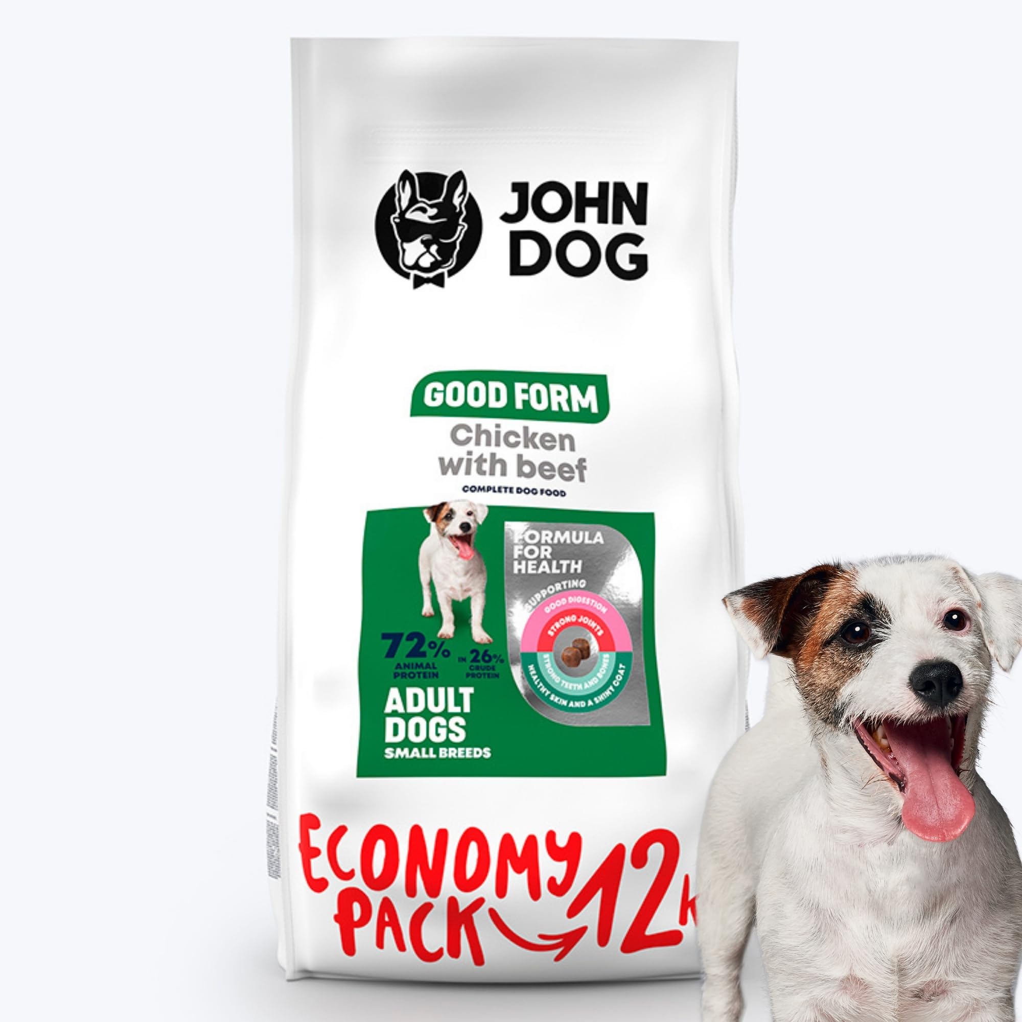 John Dog Comida para Perros Adultos Perros, Comida Seca para Perros, Comida Seca para Perros, Comida para Mascotas, Comida para Mascotas, sin gulten, Pollo con Carne de Vacuno