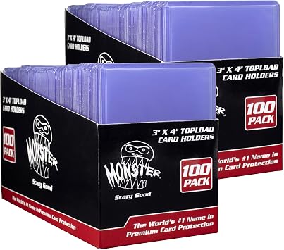 Monster Protectors Top Loaders Compatible with Pokemon and MTG, 200 Count | Hard Plastic 3 x 4 Card Sleeves Crystal Clear for Sorting, Fits Magic The Gathering, Sports Cards and Standard TCG Cards