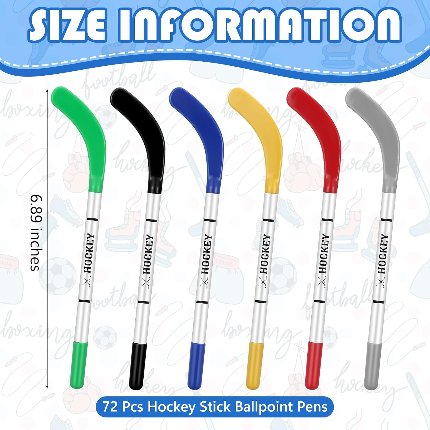 Gilprop 72 Pcs Hockey Stick Theme Pens 7 Inch Hockey Stick Sports Theme Party Favors Bulk Fun Cool Ballpoint Pen Black Ink for Fans Prize Birthday Party Gifts (Classic Color)