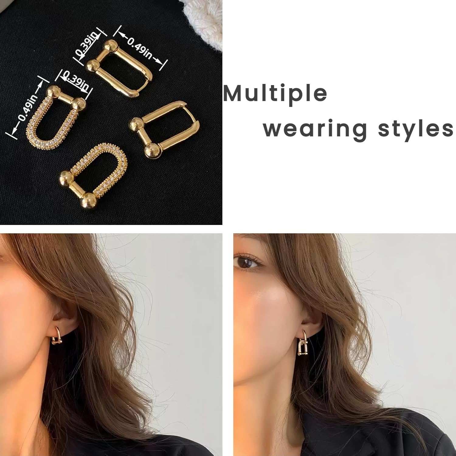 14K Gold Plated Convertible Paperclip Link Huggie Hoop Earrings for Women Small ＆Medium Chunky Hoop U Dangle Earrings Trendy Cubic Zirconia Drop Dangle Earring Girlfriend Birthday Jewelry Gift - Image 6