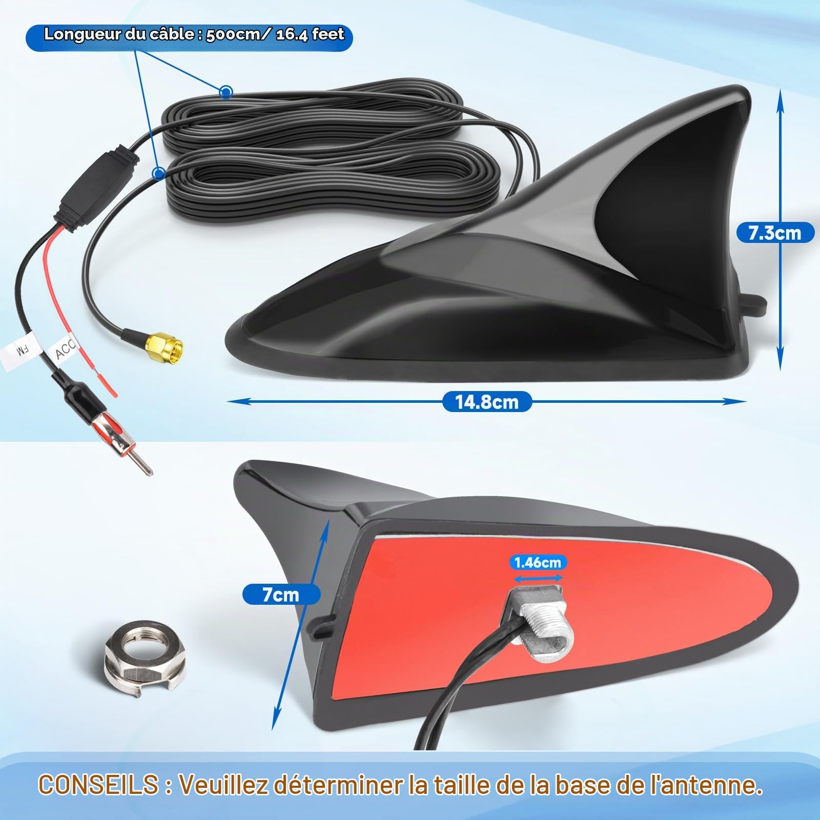 Eightwood Antenne de Toit FM/AM/GPS Active avec Amplificateur 28dB Câble 5m