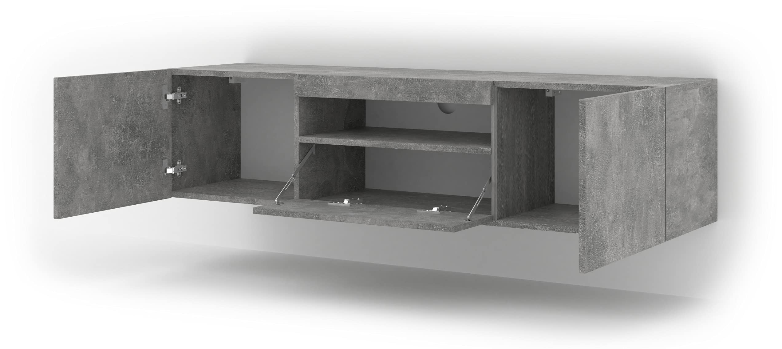 BIM Furniture Lowboard TV 150 cm - Universell Sideboard mit Laminierten Fronten, Hängend oder stehend - Fernsehschrank HiFi Schrank fürs Wohnzimmer Beton