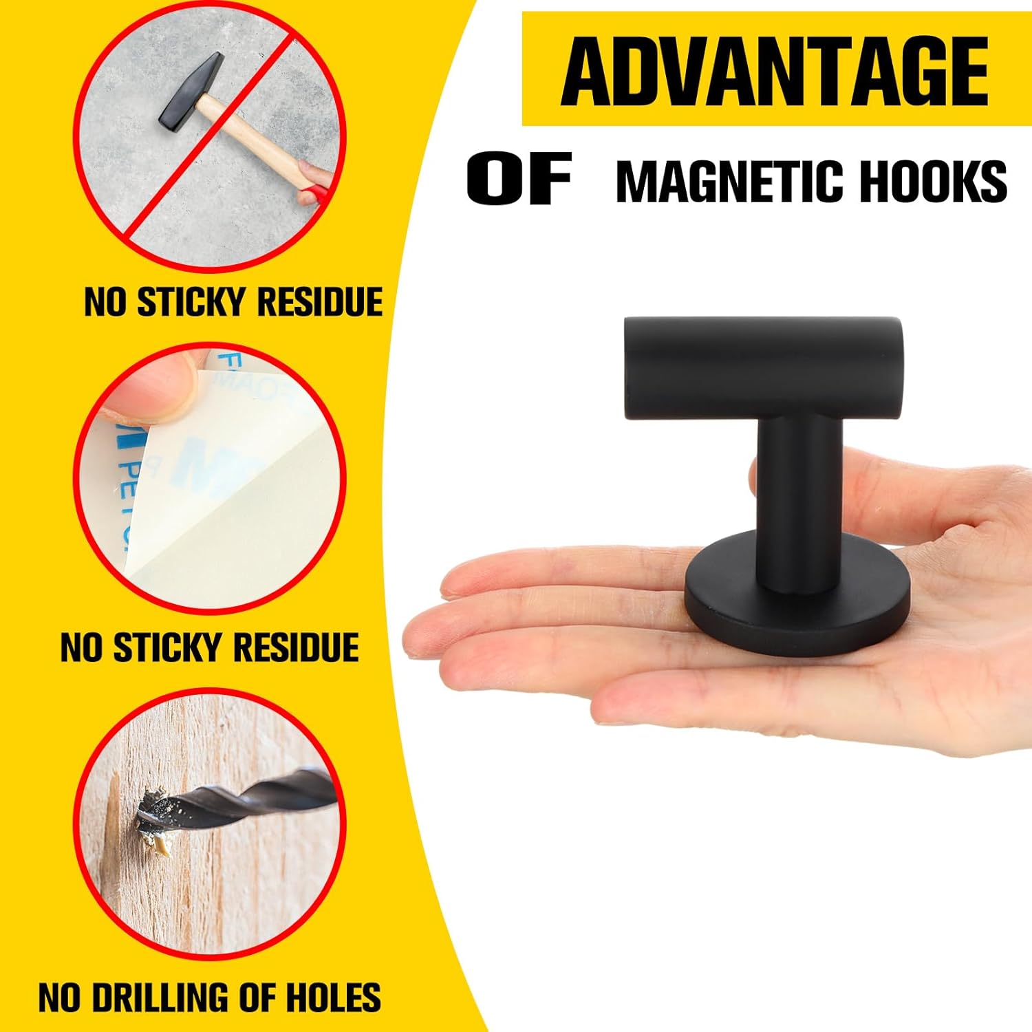 Therwen Black Magnetic Hooks Heavy Duty Neodymium Coat Hooks Magnetic Hanger for Refrigerator, Metal Door, Locker for Hanging Towel, Coat, Bag, Umbrella(8 Pcs)