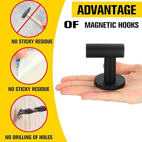 Miniatura 3 de Therwen Ganchos magnéticos negros de neodimio resistentes para refrigerador, puerta de metal, taquilla para colgar toallas, abrigos, bolsas,