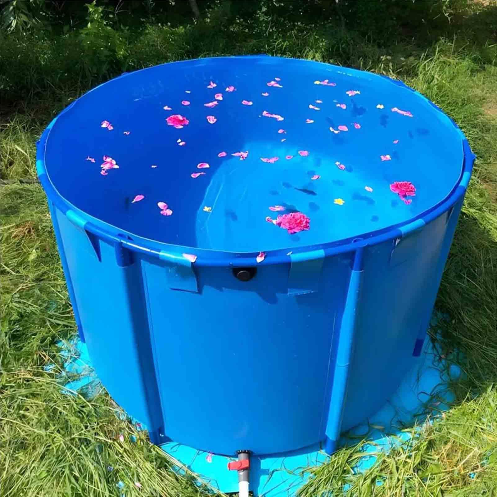 Stagno per pesci in tela con rivestimento in PVC e telaio stabile, vasca rotonda per piscina esterna con valvola di scarico, per acquacoltura, allevamento di koi, irrigazione