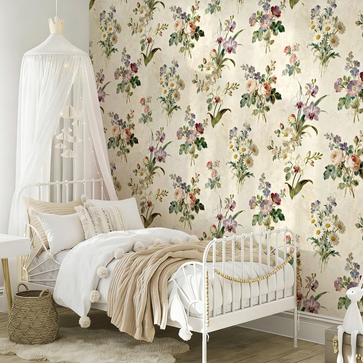 Vintage Wallpaper Peel and Stick Floral Contact Paper for Cabinet Drawers 17" x 118"Beige Floral Peel and Stick Wallpaper Vinyl Self Adhesive Flower Removable for Kitchen Countertop Bedroom