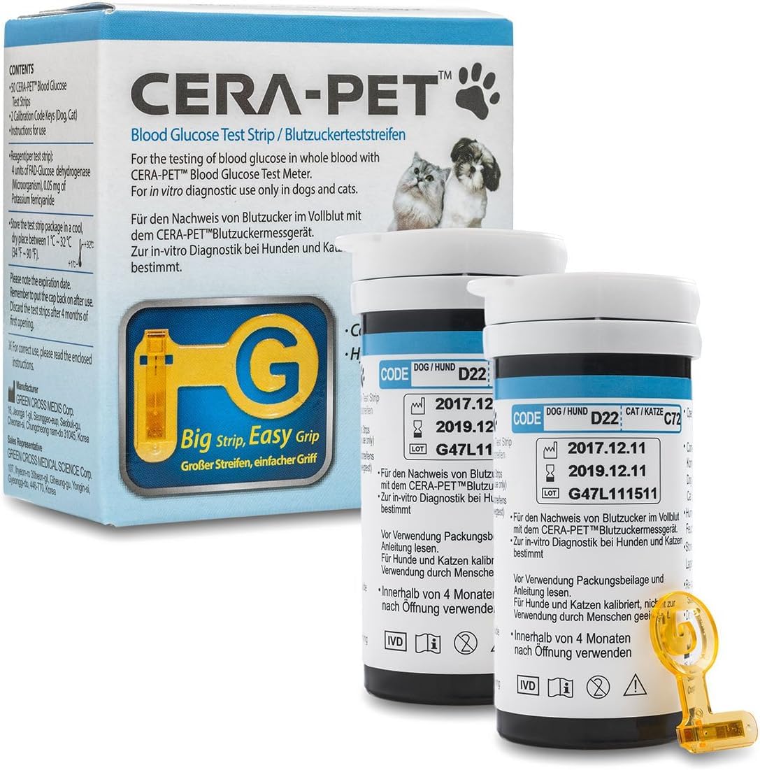 Cera-Pet Tiras Reactivas (50) de Prueba para el Medidor de Glucosa en Sangre Veterinario, especialmente calibrado para su uso en perros y gatos