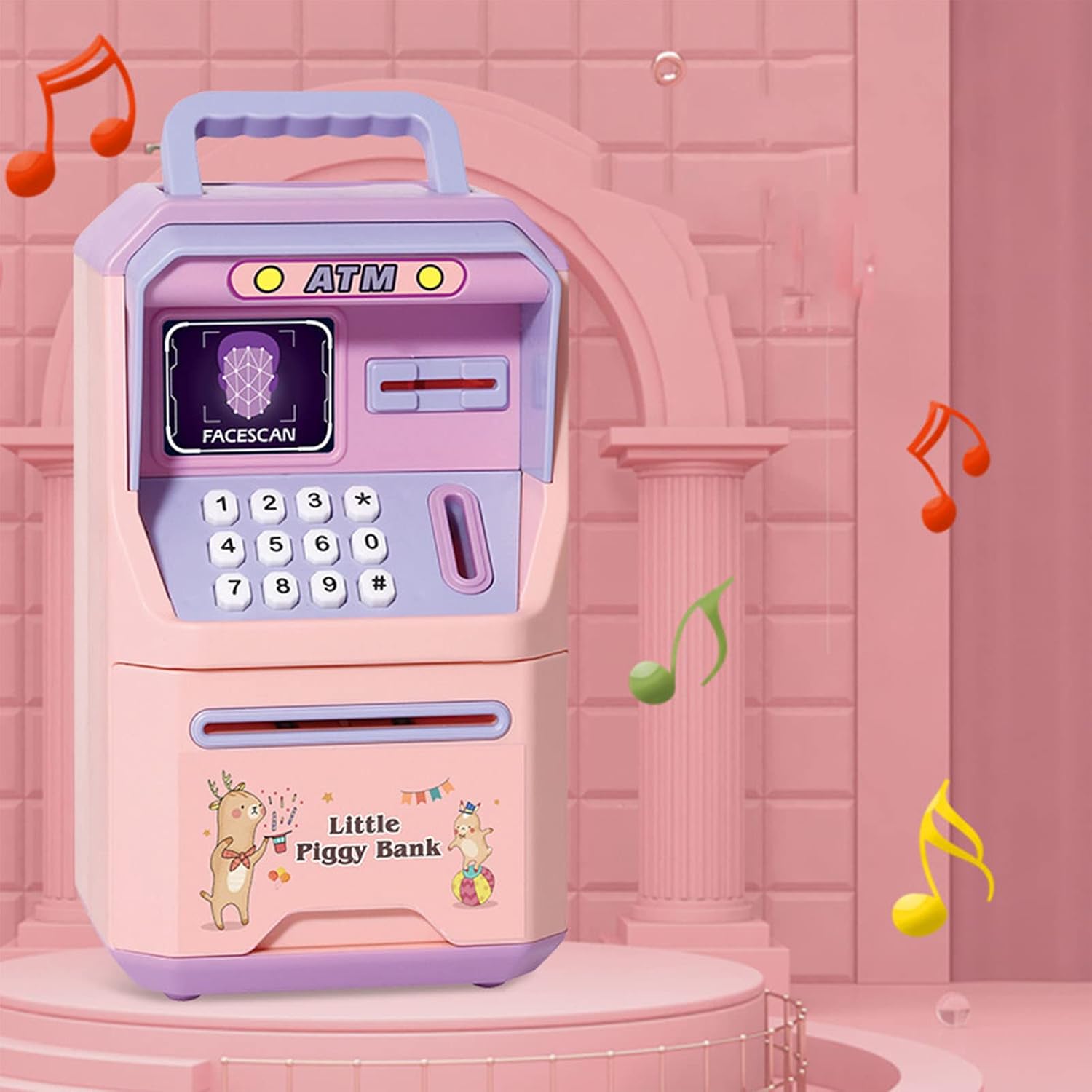 Mini Bank Machine, Electronic Mini Machine Custom Machine Face Recognition Storage of Intelligent Voice Money for Children (Pinkish and Purple)