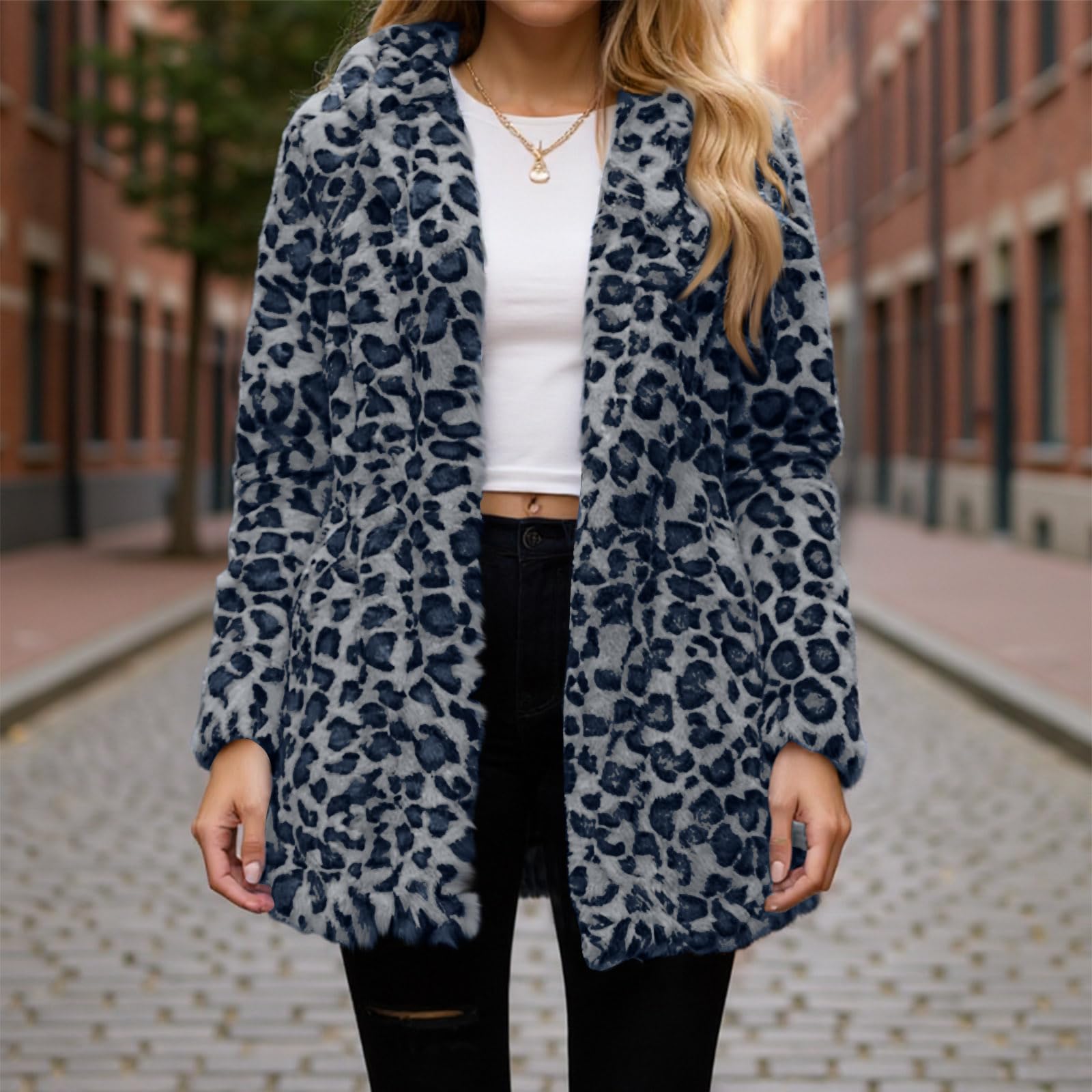 Winterjacke Damen Lang Wintermantel Leopard Mantel Warm Jacke Winter