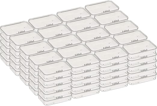 100 Pack Rectangular Clear Plastic Storage Containers Box with Hinged Lid for Beads and Other Small Craft Items 3.35 x 2.17 x 0.98 inch