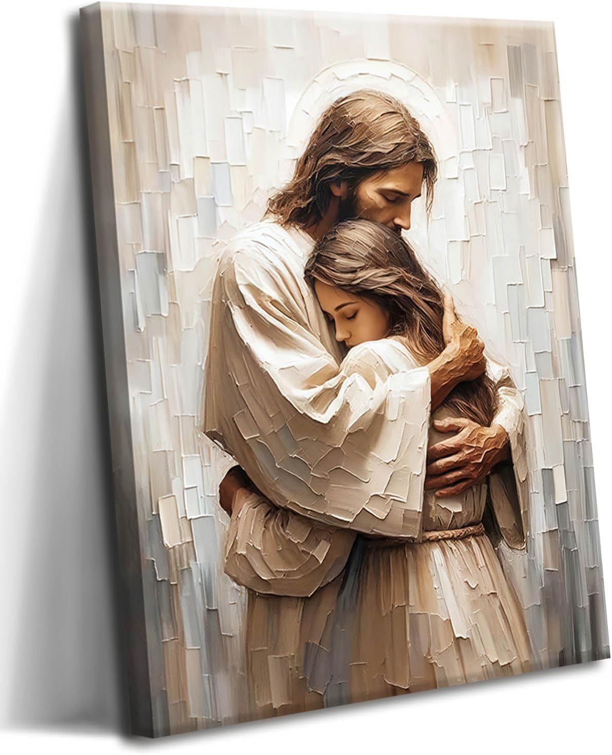 SIMILAR BUT NOT EXACT LOOK AT 2ND PHOTO. Jesus Wall Art Christian Decor for Prayer Room – Framed Jesus Embracing Woman Canvas Pictures Prints, Religious Wall Decor for Living Room, Bedroom – Church Christmas Gifts 12x16in Jesus Embraces Woman Wrapped Canvas 16\"L x 12\"W
