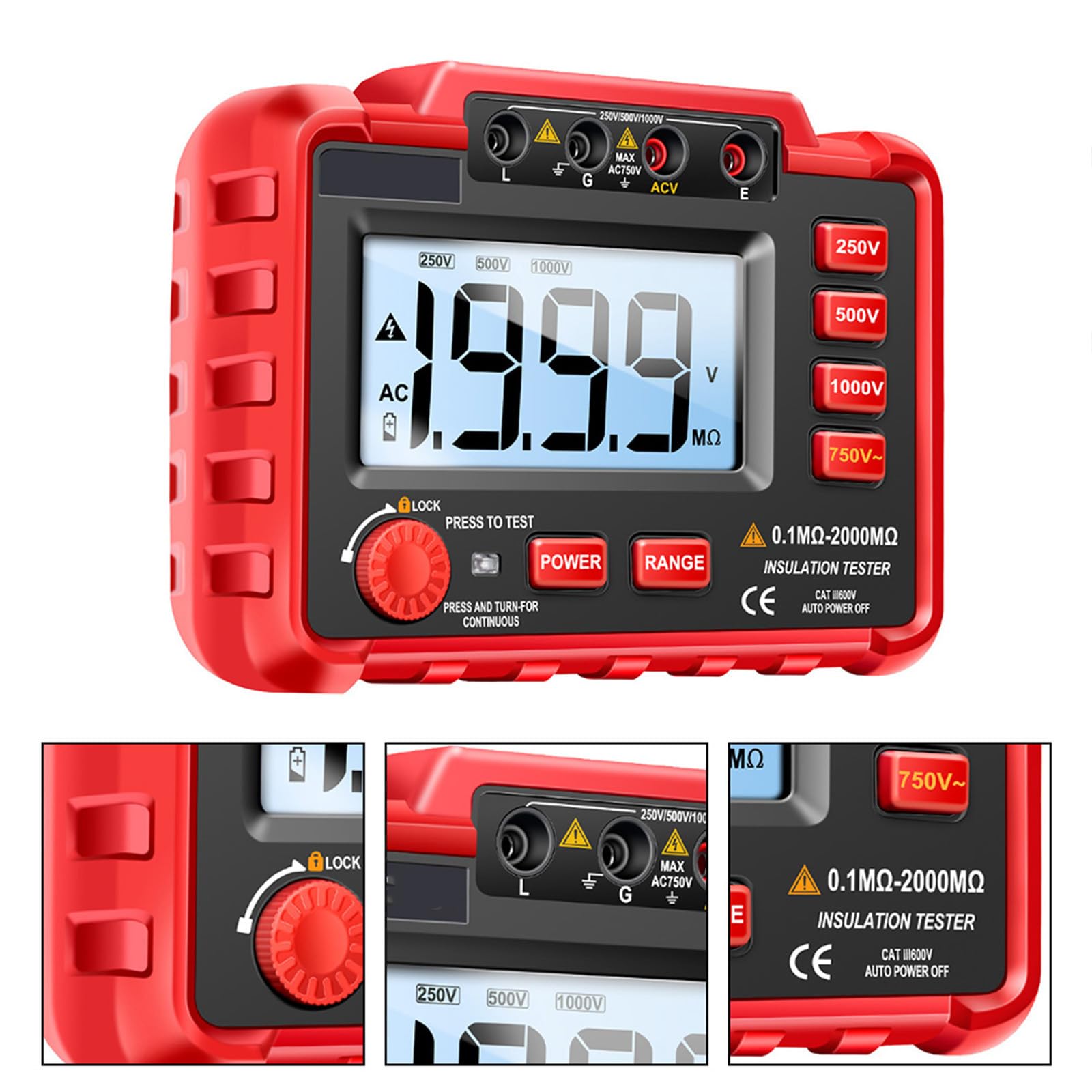 Digitales Megohmmeter 500v 1000v mit LCD Anzeige, Rot