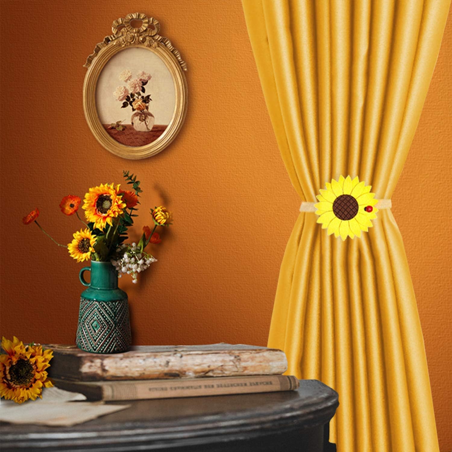 1 Pair Sunflower Curtain Magnetic Tiebacks Non-Woven Fabric Countryside Rural Style Curtain Tie Holdbacks Accessories