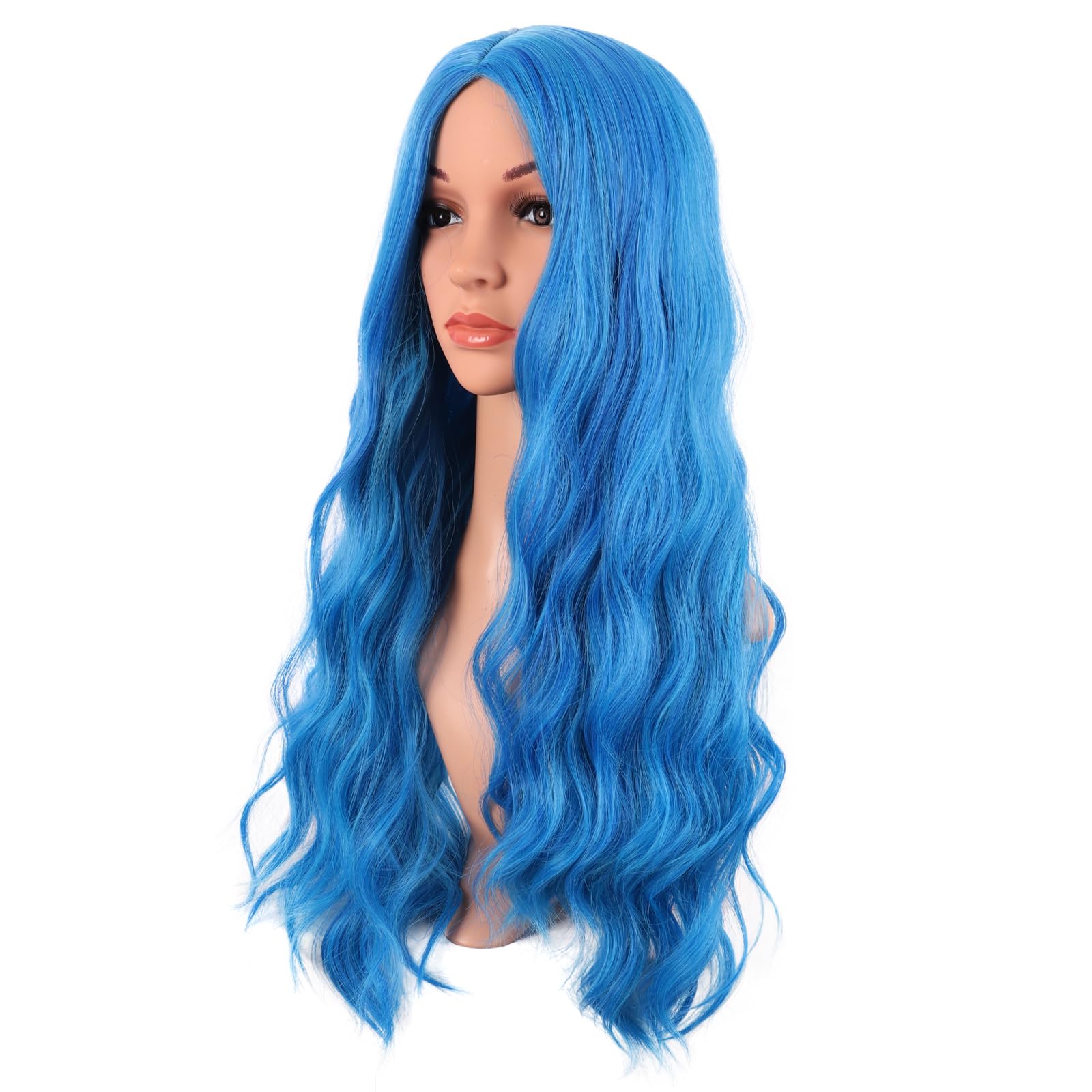 MapofBeauty 28 Inch/70 cm Long Wavy Middle Part with No Bangs Synthetic Fiber Curly Fashion Women Party Cosplay Wig (Mixed Vivid Blue) - Image 2