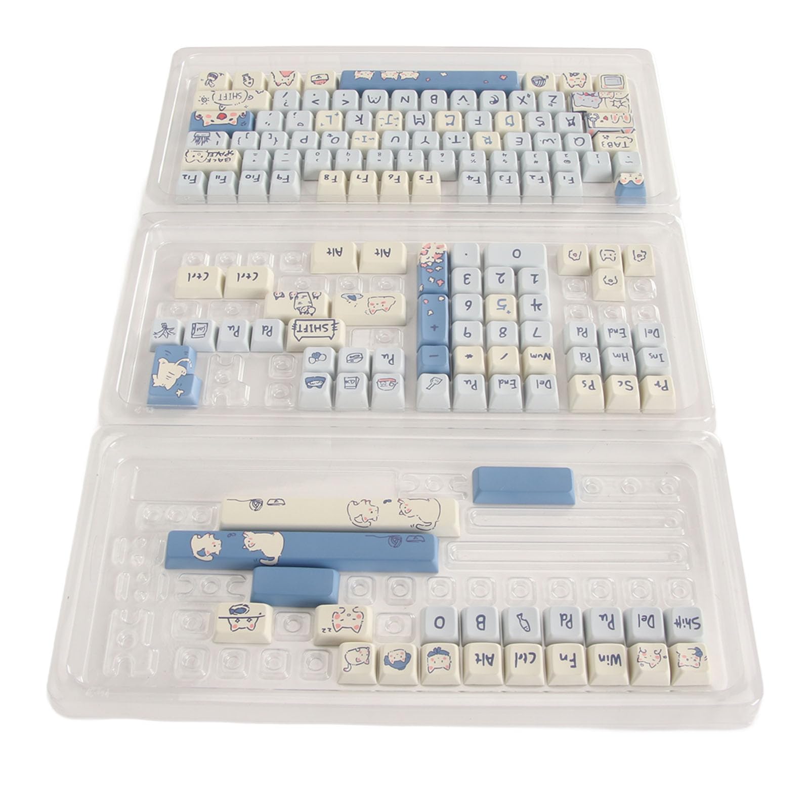 POENVFPO 148 KeyboardKeyCaps Dye Sublimation Ergonomic PBT Keyboard Keycaps do Gier DIY w Stylu Kreskówki Matowy Wygląd (Kotek)