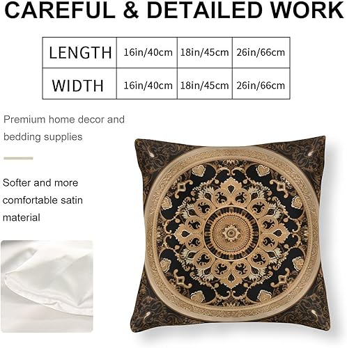 Miniatura 2 de Funda de cojín moderna de satén, diseño de medallón marrón y negro, fundas de almohada clásicas bohemias con mandala chic con cremallera para sala