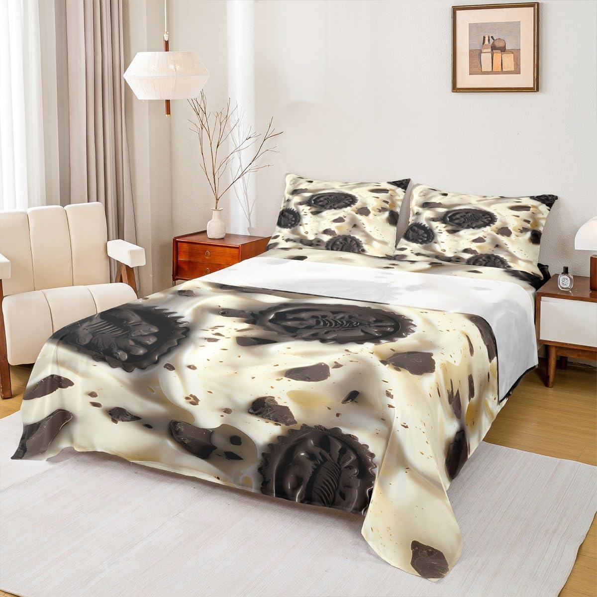 Feelyou Biscuits Bed Sheets Set Twin Size, Biscuits Milk Sheet Set Desert Sheets with Deep Pocket Fitted Sheet Realistic Food Bedding Set with 1 Pillow Case