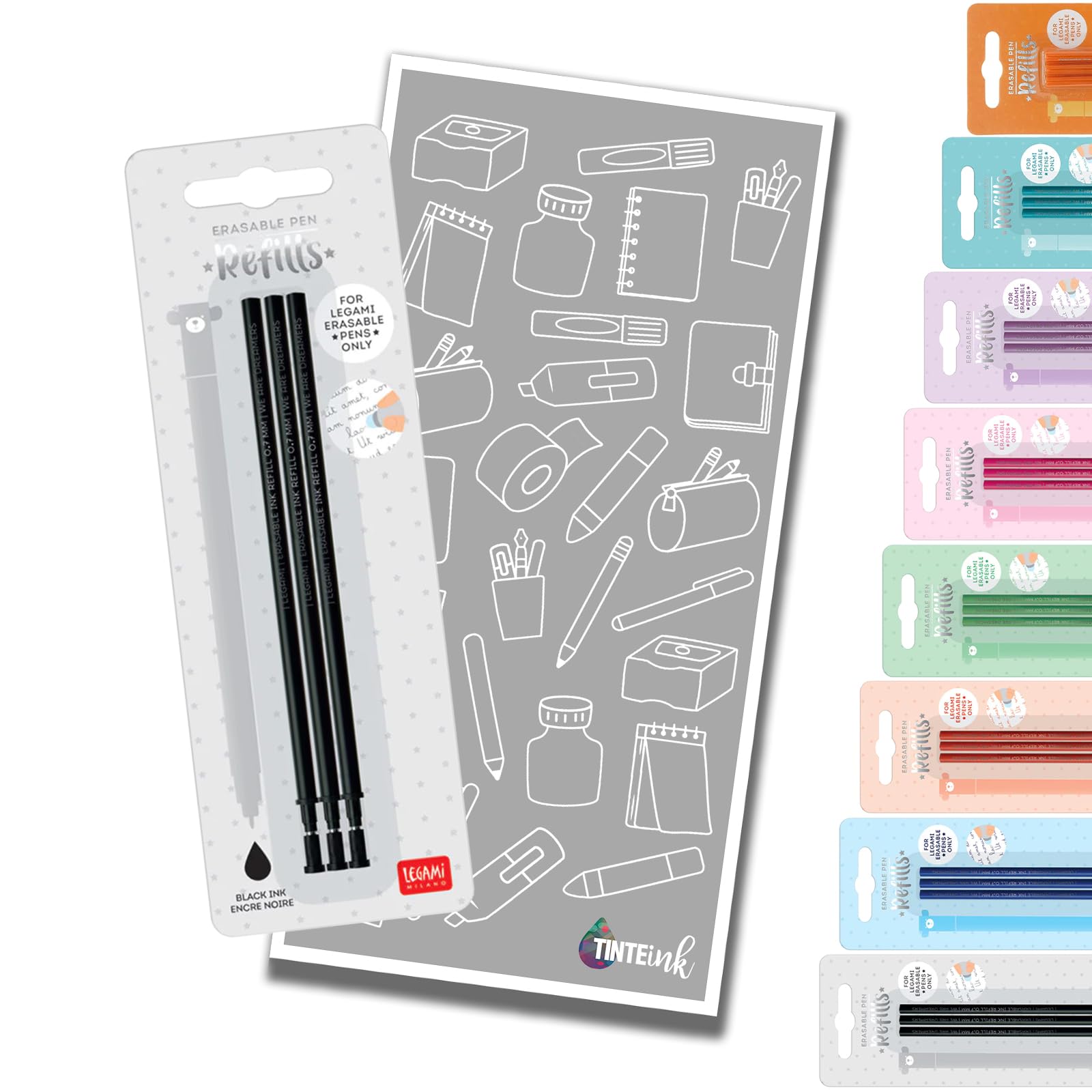 Legami Pen Refills Gel for Erasable Gel Pen Range with Tinte Ink Envelope (Black (Single Pack))
