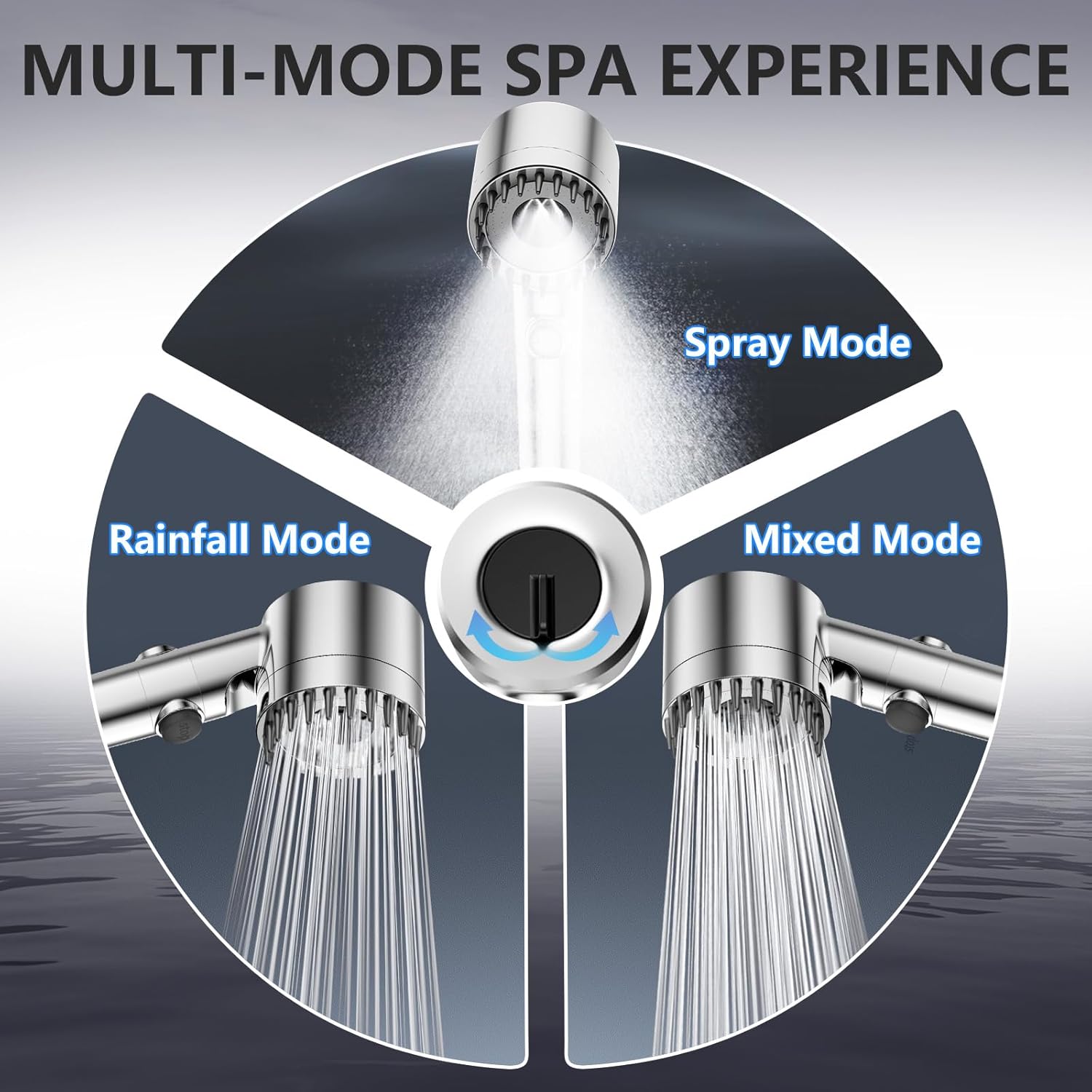 Chrome Filtered Shower Head with Handheld and 2 Pack of PWERAN Handheld Shower Head Replacement Filters.