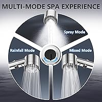 Vista 4 de Cabezal de ducha filtrado con mango, flujo de agua de alta presión y múltiples modos de pulverización. Cabezal de ducha con filtro, lavado potente