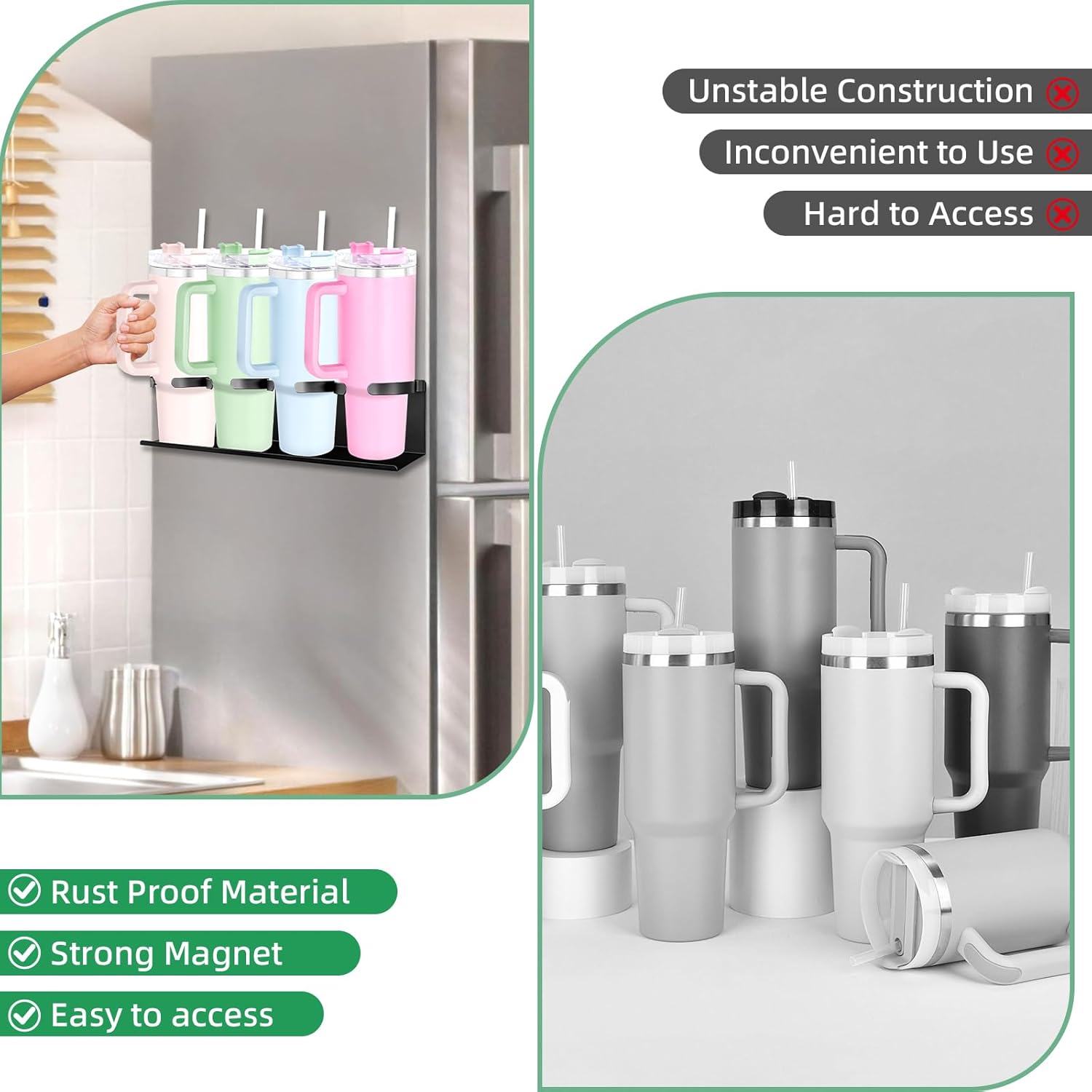 Magnetic Cup Holder Compatible with Stanley 40 and 30 oz Tumblers - Secure Base Design for Fridge, Cabinets and Multi-Surface Storage(Black) - Image 5