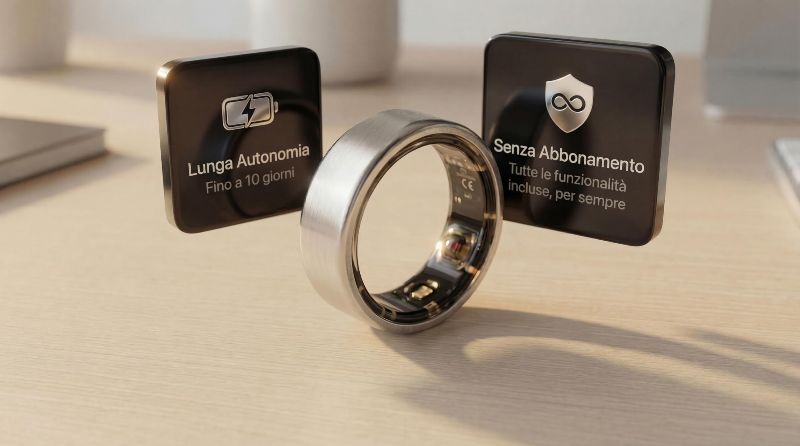 ECLIPSE, Smart Ring AI per Monitorare Sonno, HRV, SpO2, VO2Max, Glicemia, Frequenza Cardiaca | Anello Smart Design Italiano, Senza Abbonamento, Titanio & Acciaio | iOS Android (Carbon Black, 9 (S))