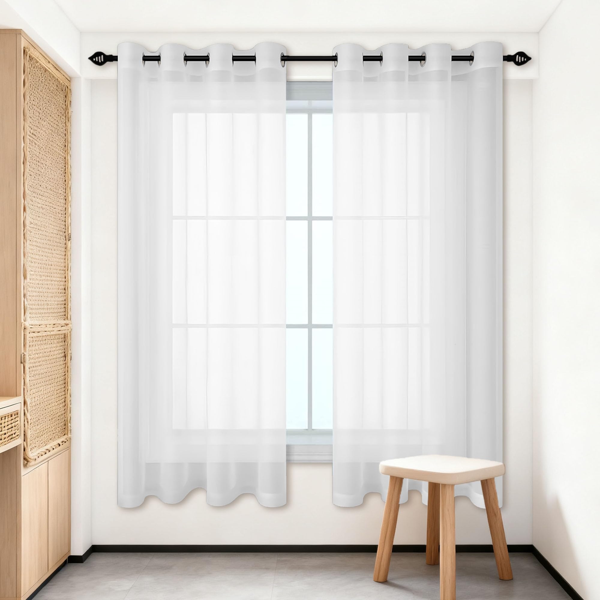 Rideau voilage fenêtre de salon moderne blanc 600x220 pour chambre et cuisine