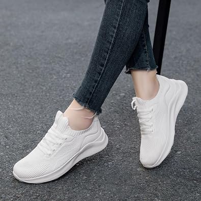 DLWKIPV Womens Walking Shoes Running Sneakers Slip On Tennis Sport Workout Gym Athletic Outdoor Travel Work Lightweight Fashion Breathable Comfortable Shoe White Size US 7.5