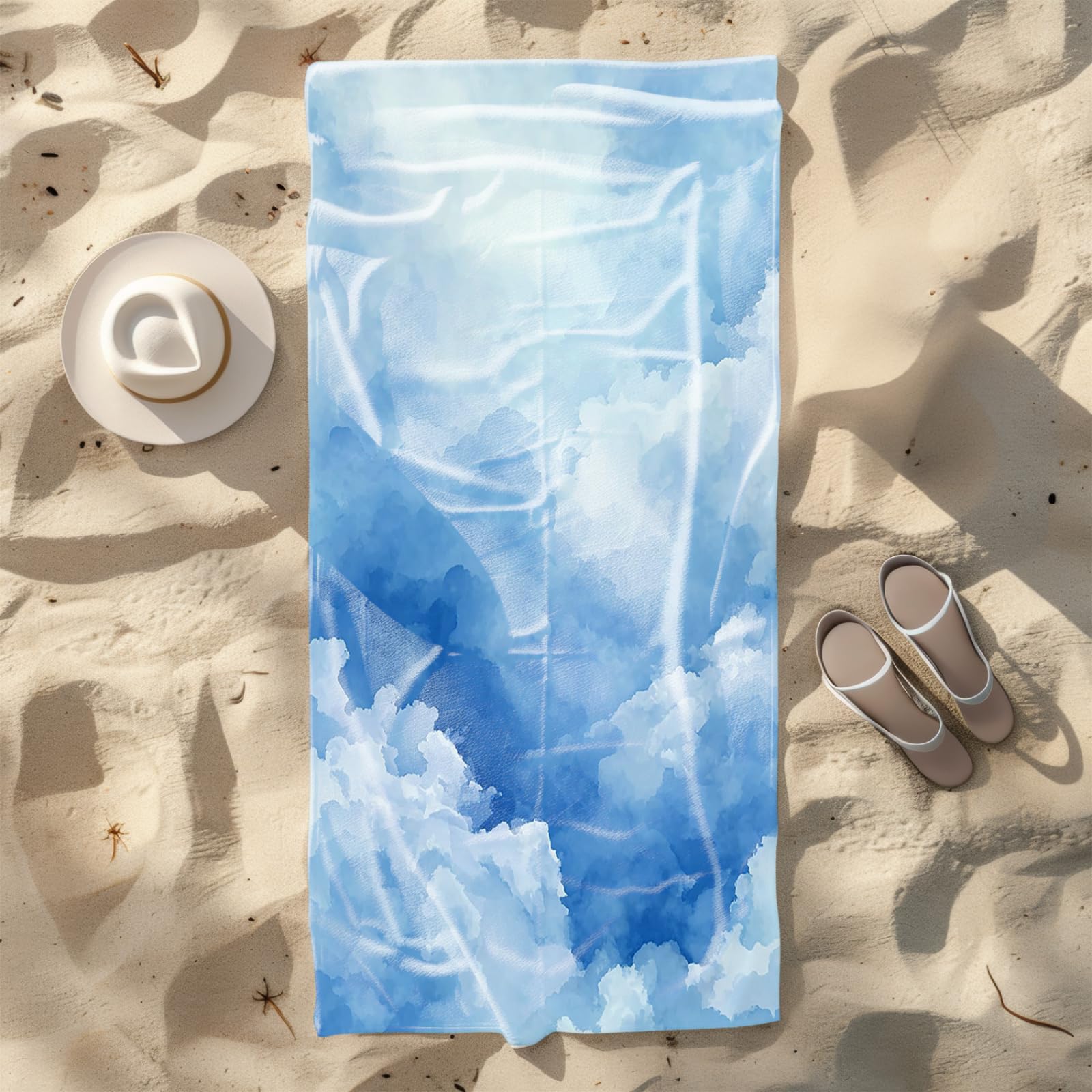 Genérico Toalla Playa 90X180 Azul Cielo Blanca